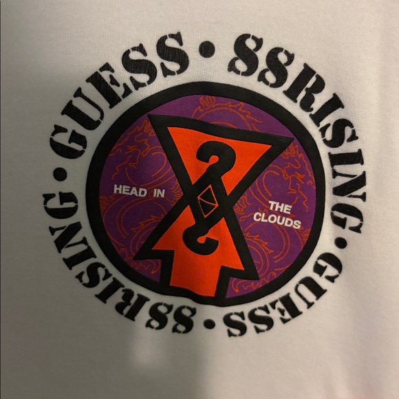 Men’s Vintage Guess White Tee with Red and Purple Graphics - Picture 3 of 6